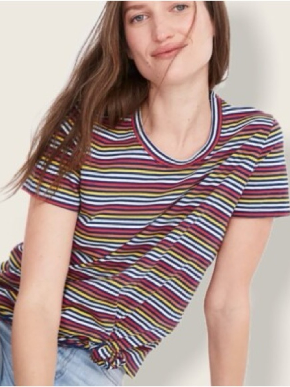 Madewell Multistripe Short Sleeve Tee in Navy, Pink & Yellow